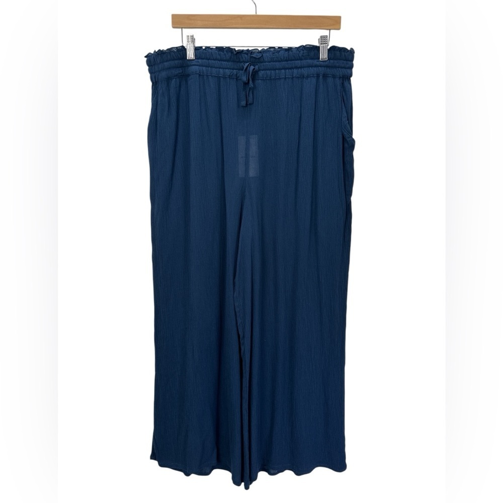 NWT Whistles Imogen Fluid Cropped Trouser Pants Navy Flowy Breezy Elastic Waist - Picture 3 of 12